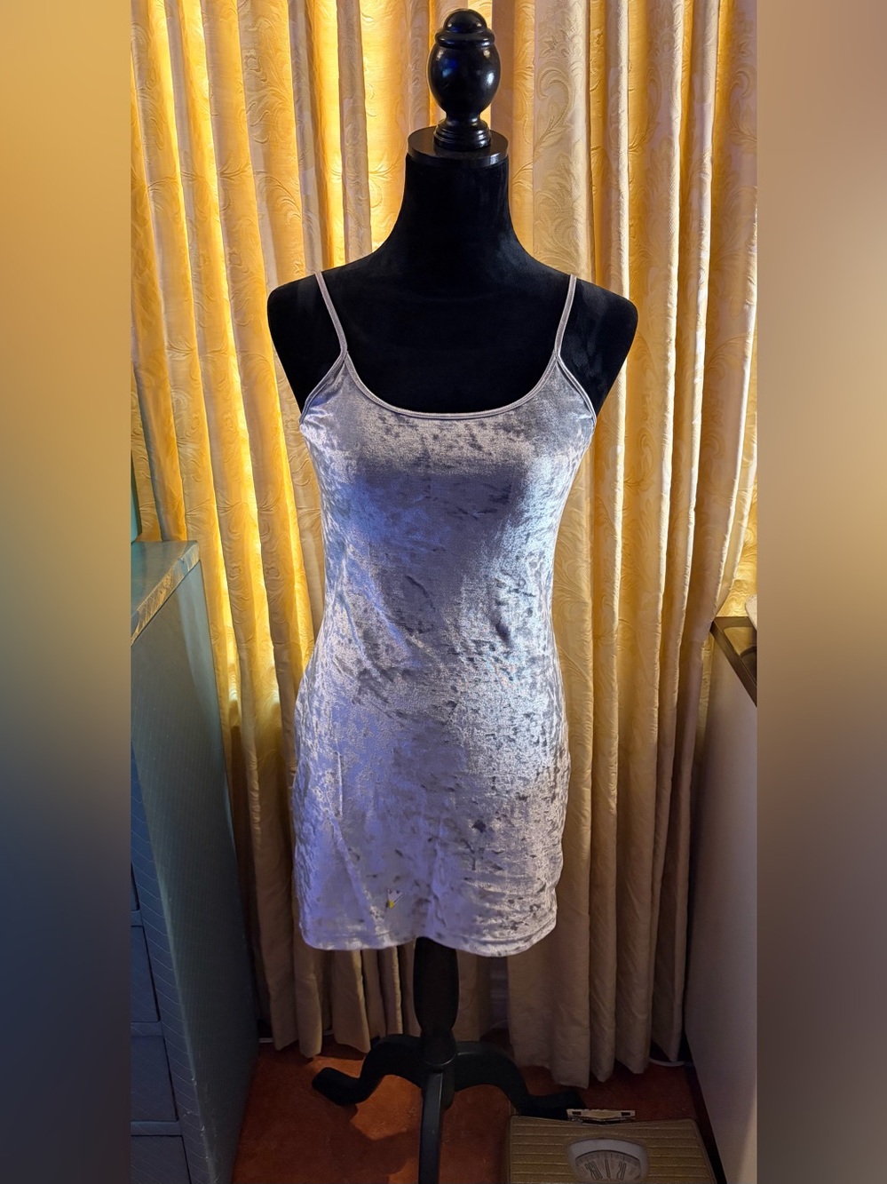 Vtg 90s Currants Silver Crushed Velvet Slip Dress M